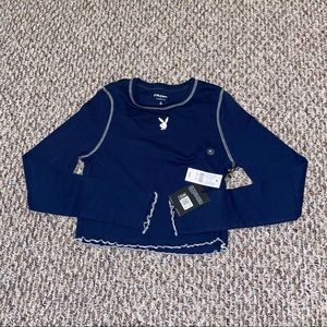 Dark Blue Playboy Cropped Long Sleeve